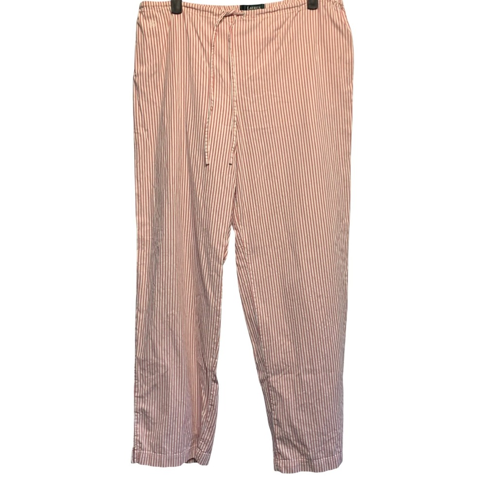Lauren Ralph Lauren Pajama Pants Medium Red White Striped Cotton Drawstring